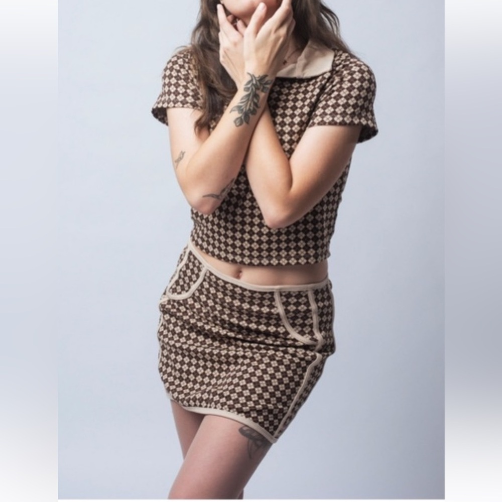 Kirious Los Angeles Blue Argyle Collared Shirt/Skirt Set